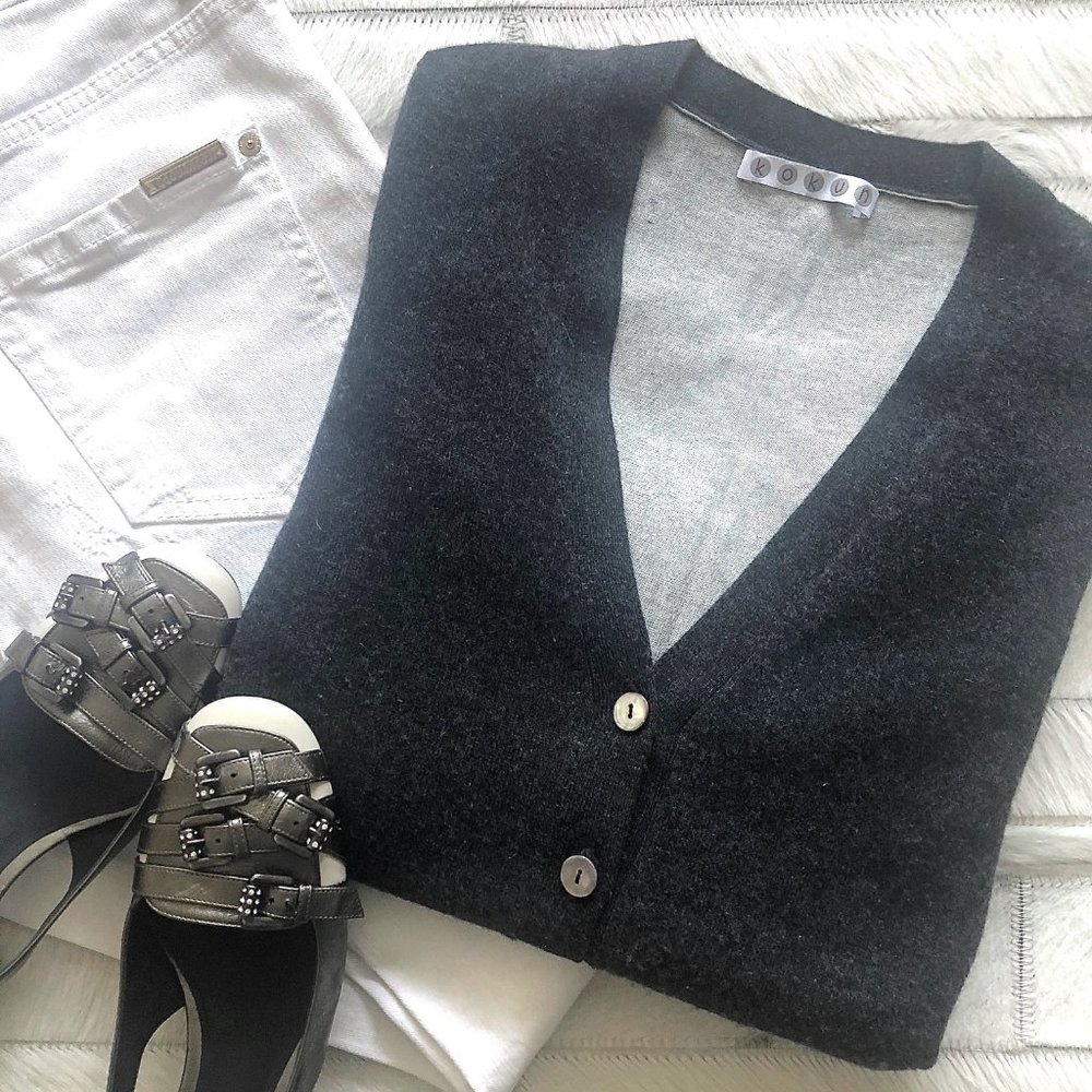 Kokun 100% Cashmere Cardigan Sweater in Charcoal Gray Sz S